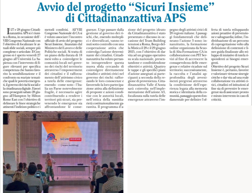 avvio del progetto sicuri insieme - immagine dell'articolo cartaceo 