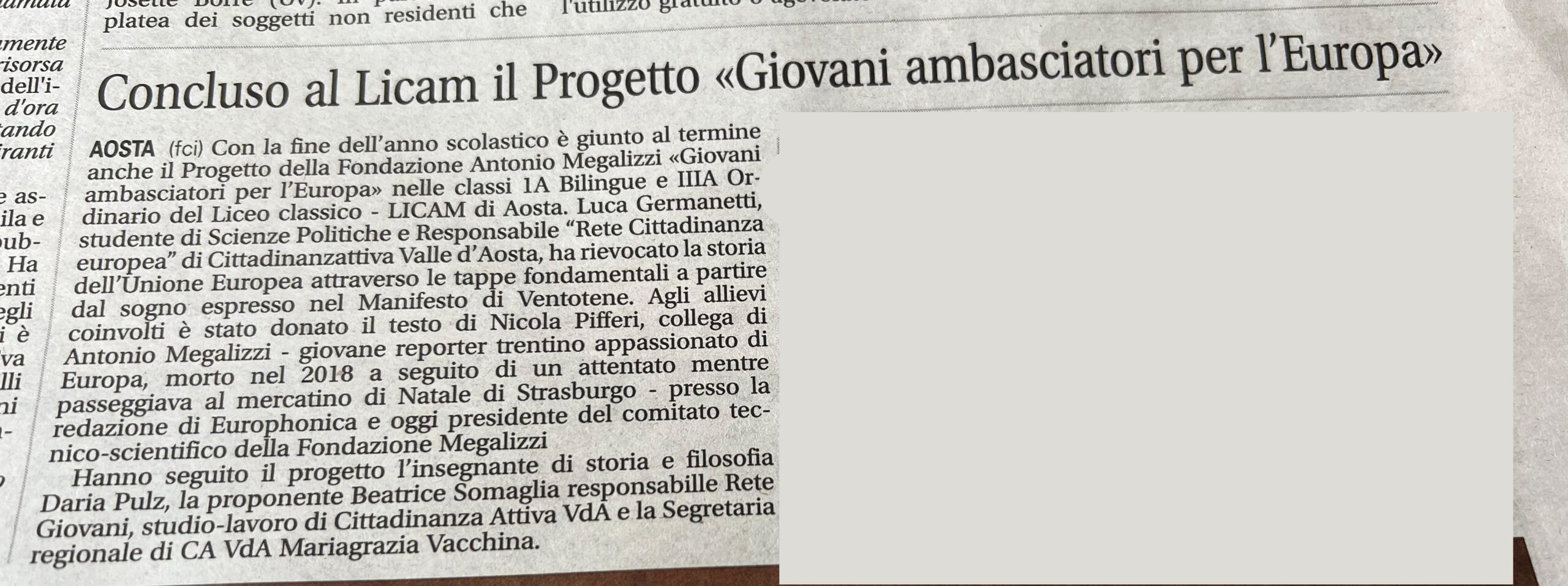 articolo su la vallèe notizie del 13 giugno